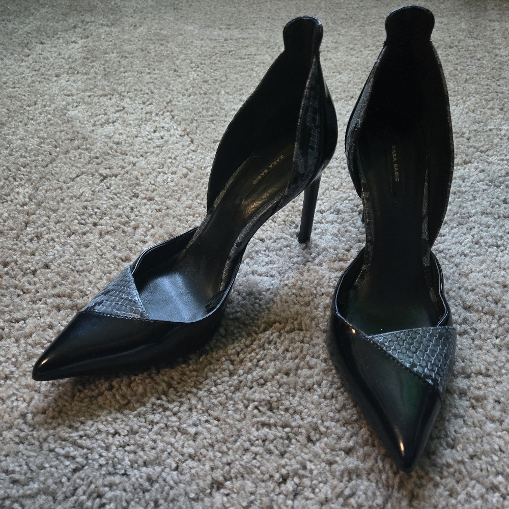 Zara black and grey snake print stiletto heels